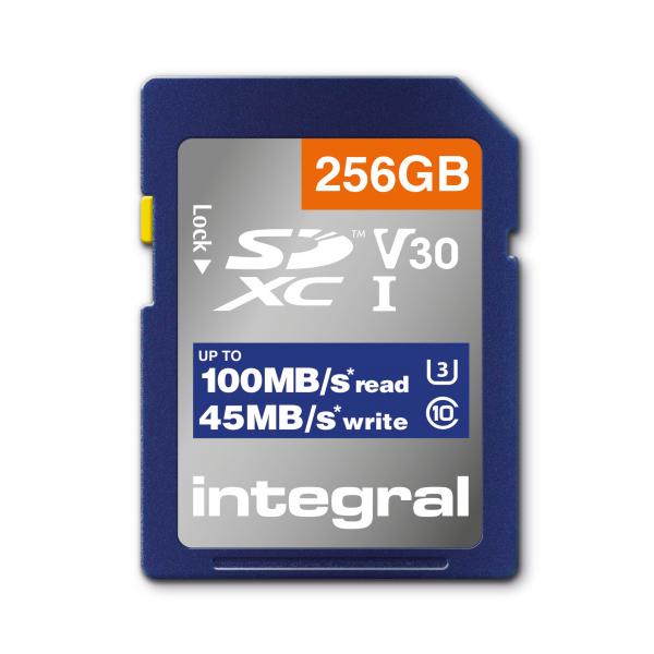 Integral INSDX256G-100V30 memoria flash 256 GB SD UHS-I (256GB SD MEMORY CARD SDXC UHS-1 U3 CL10 V30 UP TO R-100 MBS INTEGRAL)