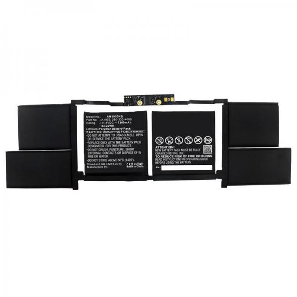 CoreParts MBXAP-BA0070 ricambio per laptop Batteria (Laptop Battery for Apple - 81.00Wh 11.4V 7100mAh 83WH 6 - Cell Li-Pol 11.4V 7300mAh, MacBook Pro 15 Touch BAR A1990 mid 2018 - 2019 - Warranty: 12