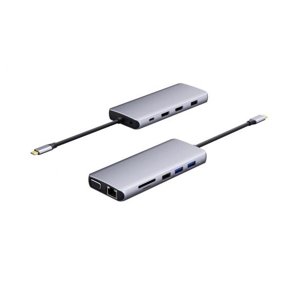 eSTUFF ES623009 hub di interfaccia Grigio (USB-C 12-in-1 Mobile Hub - USB 3.2 Gen 1 [3.1 Gen 1] - Type-C, 3.5mm, HDMI, RJ-45, USB 2.0, USB 3.2 Gen 1 [3.1 Gen 1] Type-A, VGA, - Warranty: 60M)