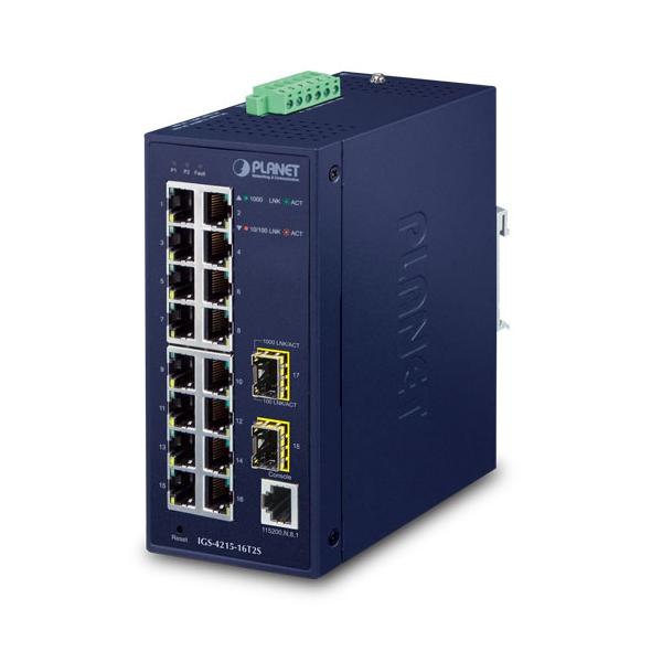 PLANET IGS-4215-16T2S switch di rete Gestito L2/L4 Gigabit Ethernet [10/100/1000] Blu (IP30 Industrial L2/L4 16-Port - 10/100/1000T + 2-P 100/1000x - SFP Managed Switch dual redundant power input on