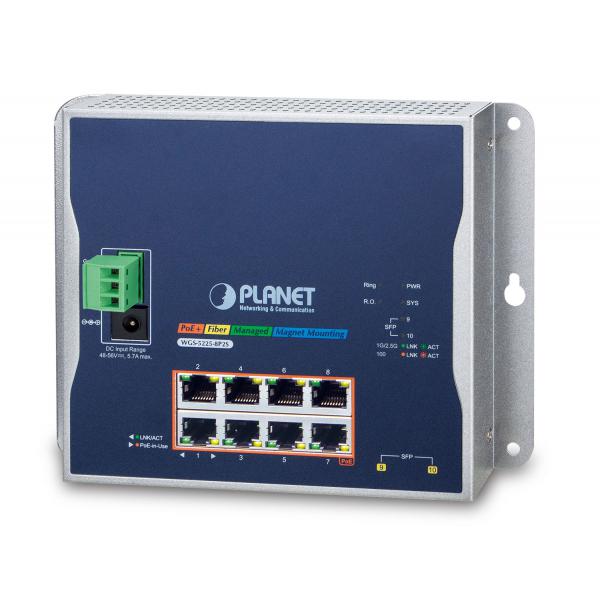 PLANET WGS-5225-8P2S switch di rete Gestito L2+/L4 Gigabit Ethernet [10/100/1000] Supporto Power over Ethernet [PoE] Nero (IP30, IPv6/IPv4, L2+ 8-Port - 10/100/1000T 802.3at PoE - + 2-Port 100/1000X
