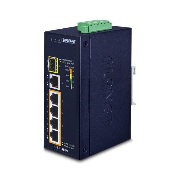 PLANET IGS-614HPT switch di rete Non gestito Gigabit Ethernet [10/100/1000] Supporto Power over Ethernet [PoE] Blu (IP40 Industrial 4P 10/100/1000 - 802.3at PoE + 1-P 10/100/1000T - & 1-Port 100/1000