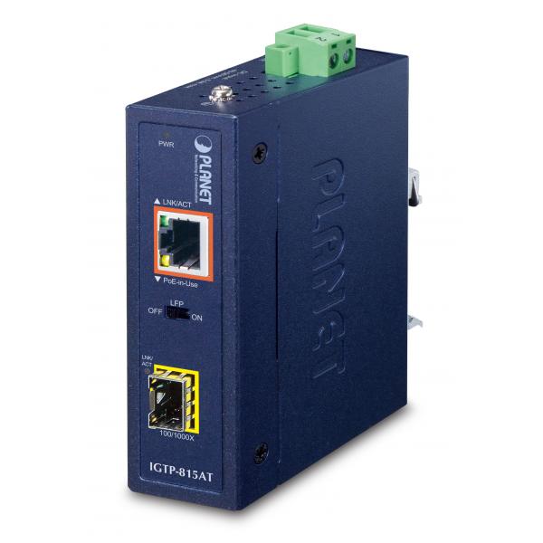 PLANET IGTP-815AT convertitore multimediale di rete 1000 Mbit/s Blu (Ind MCon Gb PoE+ SFP Compact)