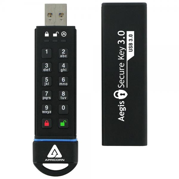 Apricorn Aegis Secure Key 3.0 unità flash USB 30 GB USB tipo A 3.2 Gen 1 [3.1 Gen 1] Nero (Aegis Secure Key USB3 30GB - **New Retail** - USB 3.0 Flash Drive 256Bit XTS Hardware Encryption - Warranty: