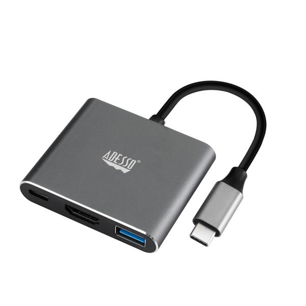 Adesso AUH-4010 replicatore di porte e docking station per laptop USB 3.2 Gen 1 [3.1 Gen 1] Type-C Grigio (3-IN-1 USB-C MULTIPORT DOCKING - STATION AUH-4010)