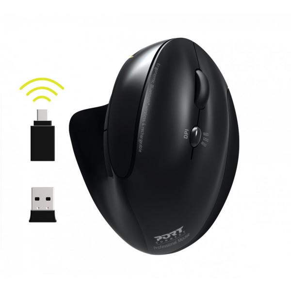 Port Designs 900706-BT mouse Ufficio Mano destra RF senza fili + Bluetooth Ottico 1600 DPI (Port Connect right handed Bluetooth and RF wireless rechargeable Ergonomic mouse. Includes both USB-A and T