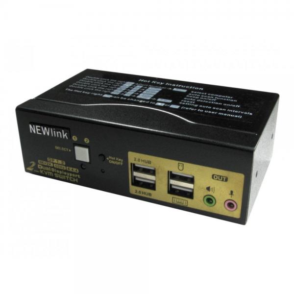 Cables Direct NLKVMDP-22DBL switch per keyboard-video-mouse [kvm] Nero (2 Port Dual Screen DP KVM Switch 4K@60Hz)