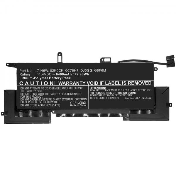 CoreParts MBXDE-BA0204 ricambio per laptop Batteria (Laptop Battery for Dell - 72.96Wh 11.4V 6400mAh 72.96Wh - Li-Pol 11.4V 6400mAh Black for DELL Notebook, Laptop Latitude 7400 2-in-1, - Warranty: 1