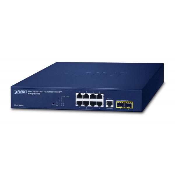 PLANET 10/100/1000T + 2-Port Gestito L2/L4 Gigabit Ethernet [10/100/1000] 1U Blu (IPv4/IPv6, 8-Port - 10/100/1000T + 2-Port - 100/1000X SFP L2/L4 SNMP Manageable Gigabit Ethernet Switch, 12-inch - Wa