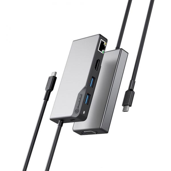 ALOGIC UCFUPRGVV2-SGR replicatore di porte e docking station per laptop USB 3.2 Gen 1 [3.1 Gen 1] Type-C Nero, Grigio (USB-C FUSION MAX 6-IN-1 HUB - SPACE GREY)