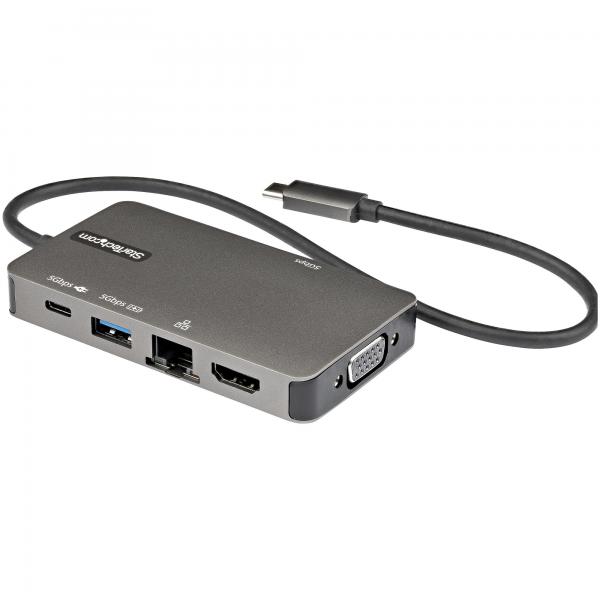 StarTech.com Adattatore multiporta USB-C a HDMI 4K 30 Hz o VGA 1080p - Convertitore USB C con HUB USB a 3 porte e 100W Power Delivery - GbE - Cavo integrato da 12 cm (USB C MULTIPORT ADAPTER 100W PD