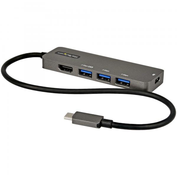 StarTech.com Adattatore Multiporta USB-C - Mini Docking station da USB-C a HDMI 4K 60Hz [HDR10] con Pass-Through Power Delivery 100W - Hub 4 Porte USB 3.0 - Mini Dock USB Type-C - Cavo integrato da 3