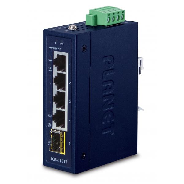 PLANET IGS-510TF switch di rete Non gestito Gigabit Ethernet [10/100/1000] Blu (IP30 Compact size 4-Port - 10/100/1000T + 1P 100/1000X - SFP Gigabit Ethernet Switch - Warranty: 60M)