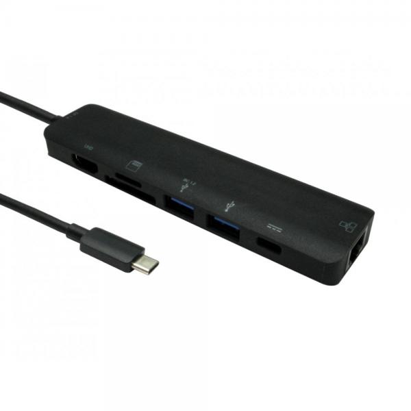 Cables Direct NLUSB3C-7PHUB replicatore di porte e docking station per laptop USB 3.2 Gen 1 [3.1 Gen 1] Type-C Nero (USB C 7-in-1 Adapter)
