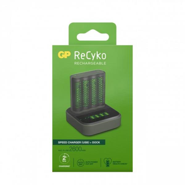 GP Batteries ReCyko M451 carica batterie Batteria per uso domestico USB (BATTERY CHARGER - M4D45/270HCE-2WB4 M451 + dock - AA ReCyko M451, Nickel-Metal Hydride [NiMH], AA, AAA, 4 pc[s], Batteries - W