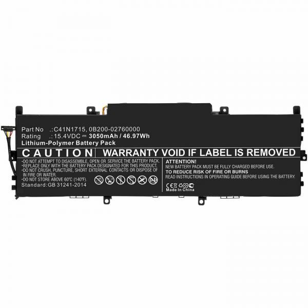CoreParts MBXAS-BA0252 ricambio per laptop Batteria (Laptop Battery for Asus - 45.60Wh 15.2V 3000mAh 47Wh - Li-Pol 15.4V 3050mAh for ASUS U3100FN - Warranty: 12M)