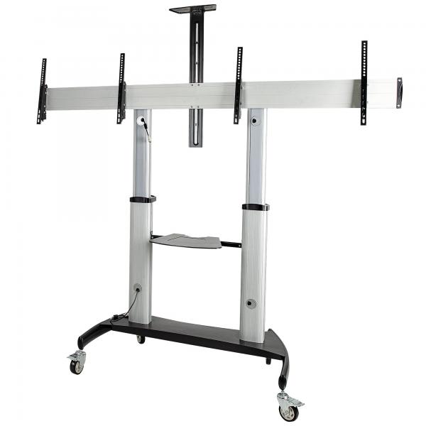 StarTech.com STNDMTVDUO Supporto TV a parete 152,4 cm [60] Nero, Argento (DUAL TV CART - 37-60 TVS - HEIGHT ADJUSTABLE LOCKABLE WHEEL)