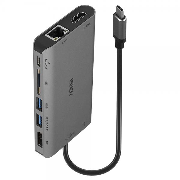Lindy 43323 replicatore di porte e docking station per laptop Cablato USB 3.2 Gen 1 [3.1 Gen 1] Type-C Nero, Grigio (Usb 3.2 Type C Laptop Mini - Dock - Warranty: 24M)