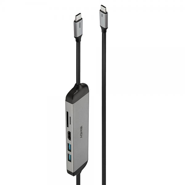 Lindy 43326 replicatore di porte e docking station per laptop Cablato USB 3.2 Gen 1 [3.1 Gen 1] Type-C Nero, Grigio (Lindy DST-Micro 140 Laptop Docking Station with USB-C, 1x 4K HDMI and Pass-Through