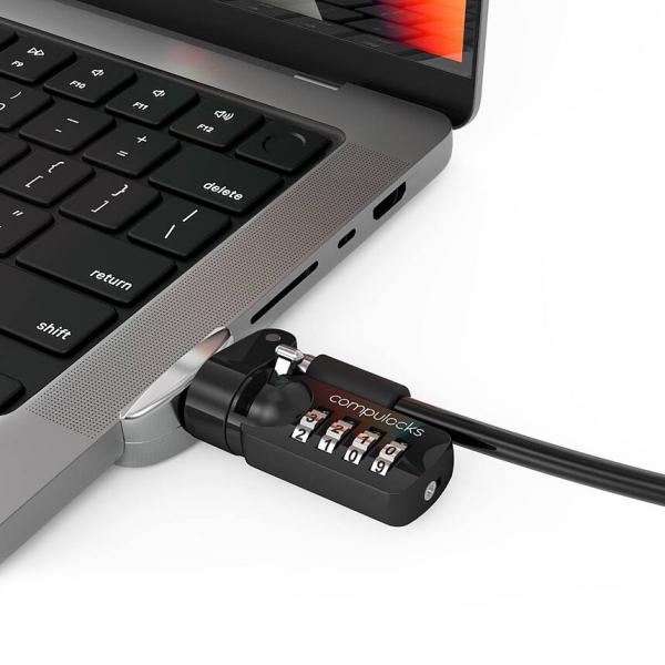Compulocks MBPR14LDG01CL cavo di sicurezza Argento (LEDGE LOCK ADAPTER MACBOOK PRO - 14IN M1/M2/M3/M4 W/COMB.CBL LOCK)