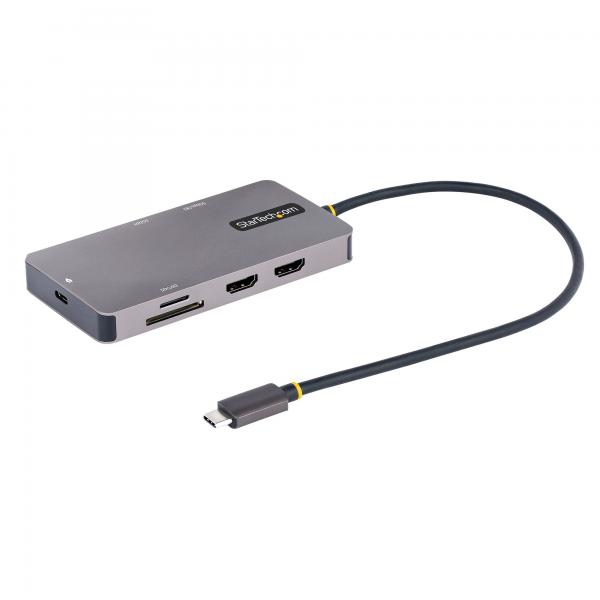 StarTech.com Adattatore USB C Multiporta, Doppio HDMI 4K 60Hz, Hub USB A 5Gbps a 2 porte, 100W Power Delivery Pass-Through, GbE, SD/MicroSD, Cavo da 30cm, Dock da viaggio, Docking Station USB-C per L