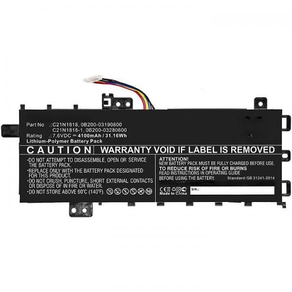 CoreParts MBXAS-BA0279 ricambio per laptop Batteria (Laptop Battery for Asus - 31.16Wh 7.6V 4100mAh Laptop - Battery for Asus 31.16Wh Li-Polymer 7.6V 4100mAh [TYPE A] for Asus A412FA, - Warranty: 12M