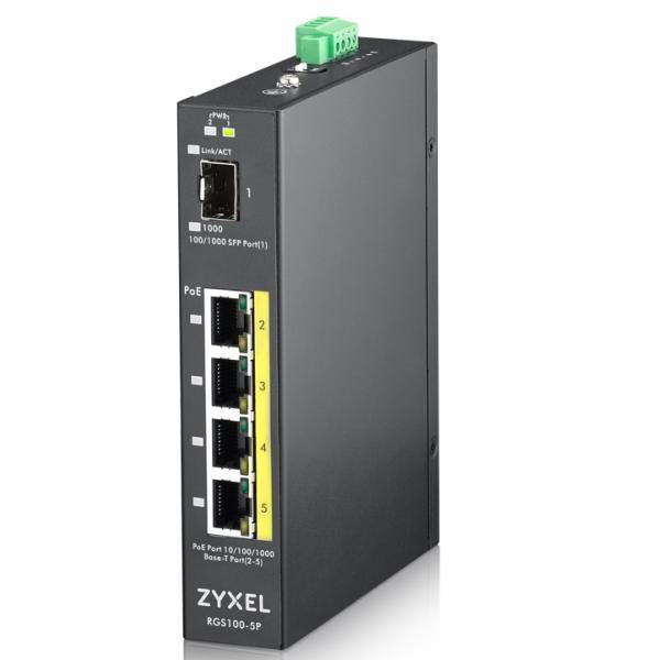 Zyxel RGS100-5P Non gestito L2 Gigabit Ethernet [10/100/1000] Supporto Power over Ethernet [PoE] Nero (RGS100-12P 5 Port unmanaged PoE Switch 120 Watt PoE DIN Rail IP30 12-58V DC)