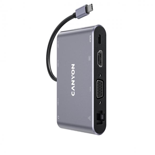 Canyon DS-14 USB 3.2 Gen 1 [3.1 Gen 1] Type-C Grigio (Canyon 8 in 1 USB C hub with 1*HDMI:4K*30HZ Dark Grey)
