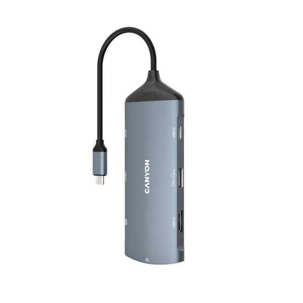 Canyon DS-15 USB 3.2 Gen 1 [3.1 Gen 1] Type-C Grigio (Canyon 8 in 1 hub with 1*HDMI 1*Gigabit Ethernet Dark Grey)