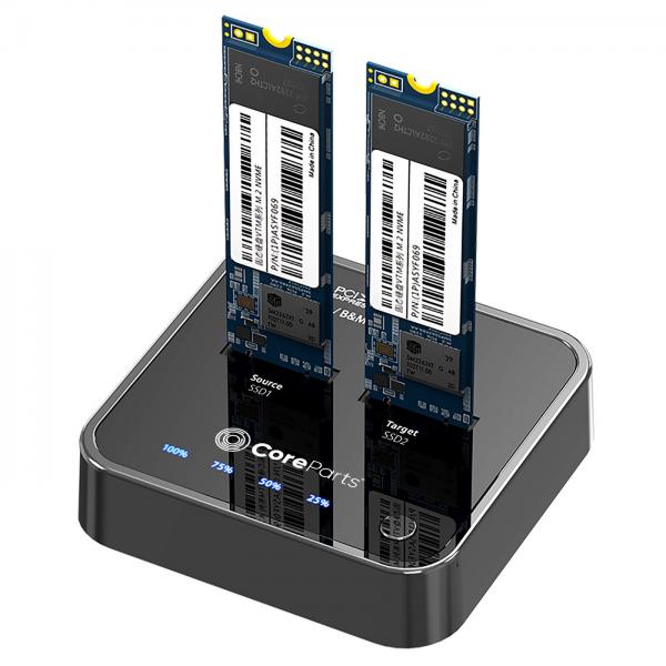 CoreParts MS-CLONER-NVME docking station per unità di archiviazione USB 3.2 Gen 2 [3.1 Gen 2] Type-C Nero (USB3.2 Type C [20Gpbs] M.2 - NVMe SSD cloner Docking - Station for M.2 NVMe to M.2 NVMe with