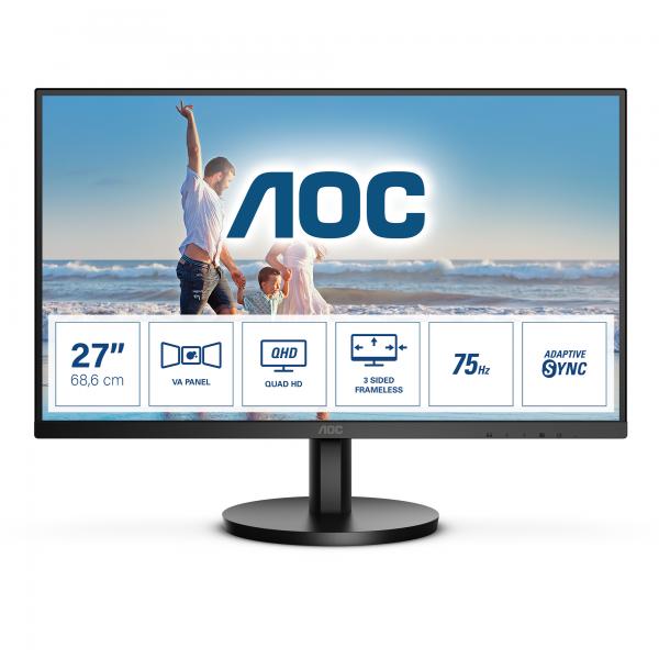 AOC Q27B3MA Monitor PC 68,6 cm [27] 2560 x 1440 Pixel Quad HD LED Nero (AOC Q27B3MA - B3 Series - LED monitor - 27 - 2560 x 1440 QHD @ 75 Hz - VA - 250 cd/m? - 4000:1 - 4 ms - HDMI, DisplayPort - spe