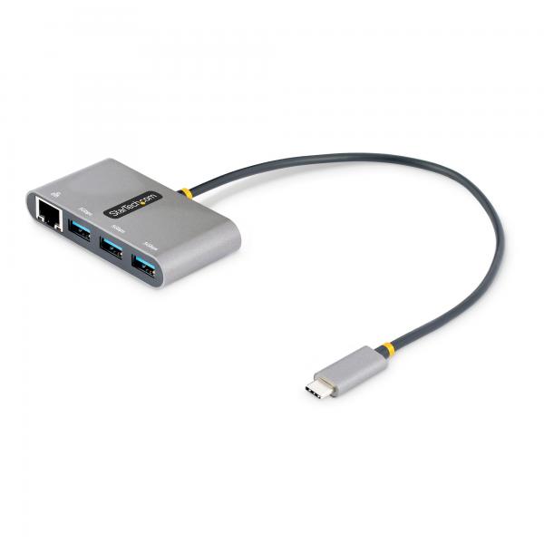 StarTech.com Hub USB-C con Ethernet a 3 porte - Adattatore USB Type-C con 3x USB-A e 1X Ethernet Gigabit - Splitter USB C Alimentato da Bus- USB 3.0 5Gbps - Hub Portatile USB-C/USB-A - Cavo Integrato