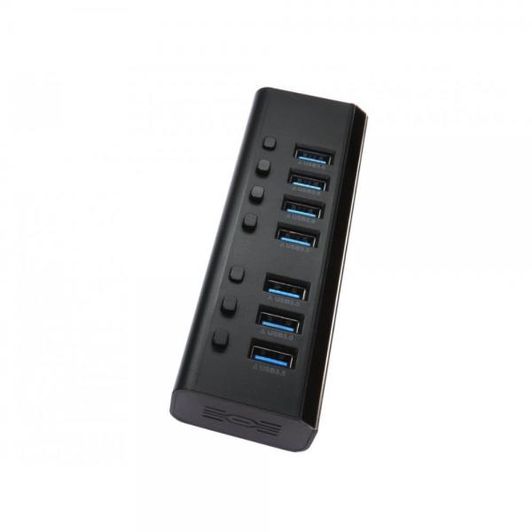 Cables Direct NLUSB3-7PL hub di interfaccia USB 3.2 Gen 1 [3.1 Gen 1] Type-A 5000 Mbit/s Nero (7 Port USB 3.0 Hub with ABS Shell)