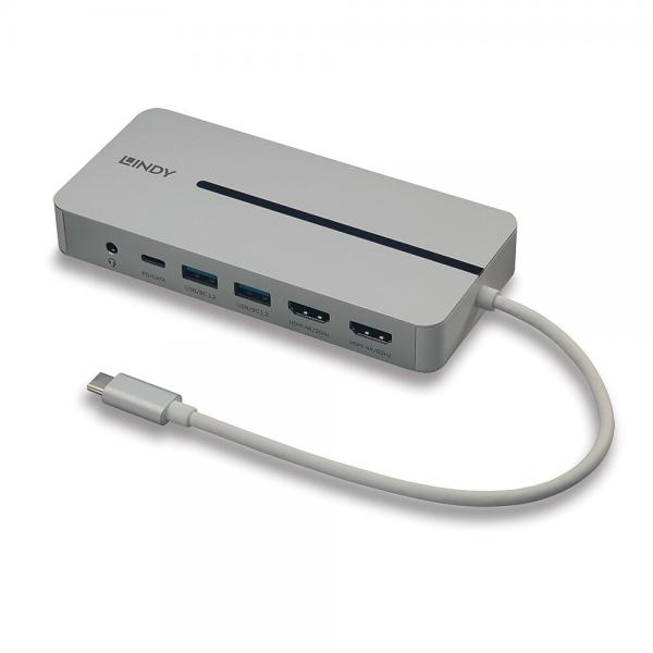 Lindy 43360 replicatore di porte e docking station per laptop Cablato USB 3.2 Gen 1 [3.1 Gen 1] Type-C Argento, Bianco (DST-MX DUO USB C LAPTOP/MACBOOK - LAPTOP/MACBOOK DOCKING STATION)