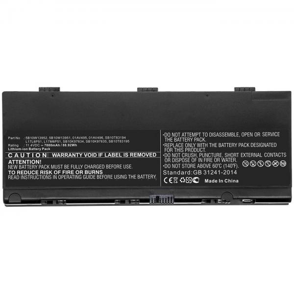 CoreParts MBXLE-BA0259 ricambio per laptop Batteria (Laptop Battery for Lenovo - 88.92Wh 11.4V 7800mAh 88.92Wh - Li-ion 11.4V 7800mAh Black for Lenovo Notebook, Laptop Thinkpad P52, ThinkPad - Warran