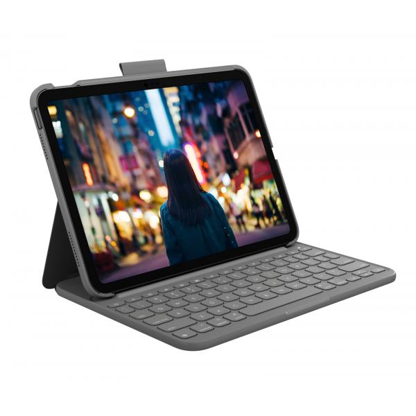 Logitech Slim Folio per iPad [10ª generazione e A16] (Logitech Slim Folio - Custodia tastiera e carta - senza fili - Bluetooth LE - QWERTY - italiana - grigio oxford - per Apple 10.9-inch iPad [10^ g