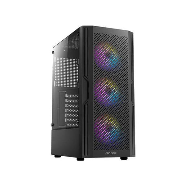 Antec AX20 Midi Tower Nero (ANTEC AX20 Case, Black, Mid Tower, 1 x USB 3.0 / 2 x USB 2.0, Tempered Glass Side Window Panel, Slanted Bar & Mesh Design for Massive Airflow, 3 x RGB LED Fans Included, A