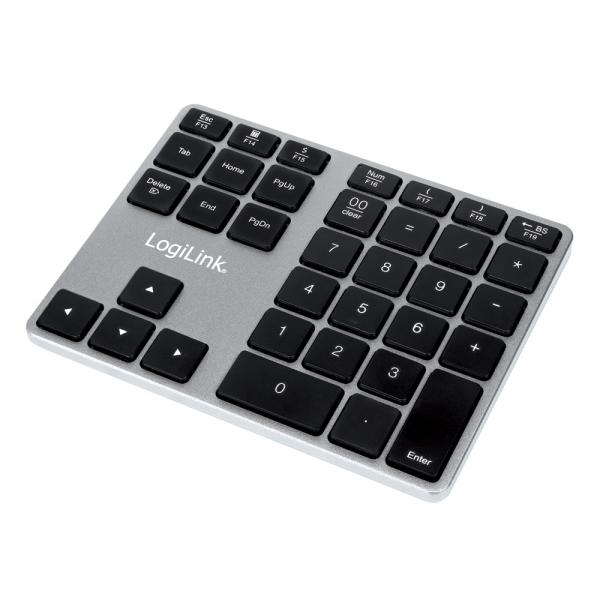 LogiLink ID0187 tastierino numerico Universale Bluetooth Alluminio, Nero (Keypad, BT 3.0, 35 keys, - aluminum - Warranty: 48M)