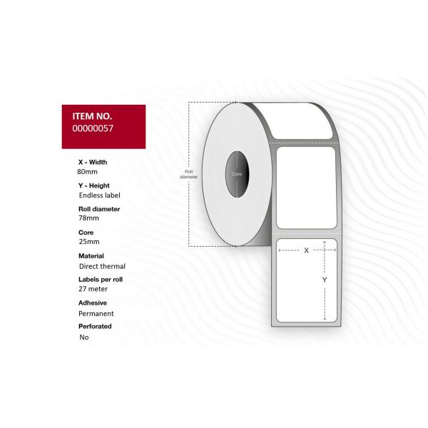 Capture 00000057 etichetta per stampante Bianco (Label 80mm[Width] x - 80mm[Outer diameter] - Core - 25. White. Premium. DT. Permanent. 4 rolls per box. 27 Meter, Endless Label)
