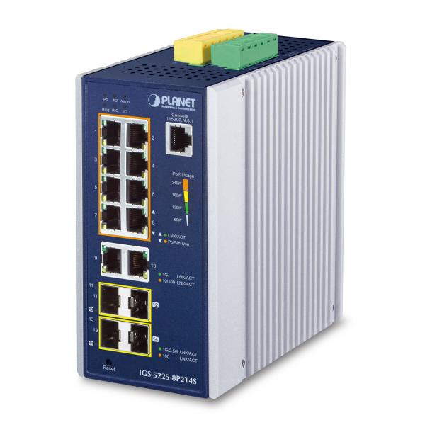 PLANET IP30 Industrial L2+/L4 8-Port Gestito L2+ Gigabit Ethernet [10/100/1000] Alluminio, Blu (IP30 Industrial L2+/L4 8-Port - 1000T 802.3at PoE+ 2-port - 10/100/1000T + 2-Port 100/1G SFP + 2-Port 1