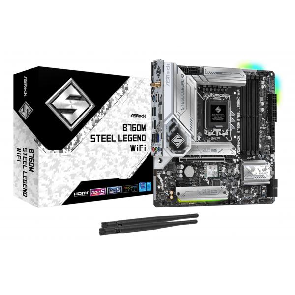 Asrock B760M Steel Legend WiFi Intel B760 LGA 1700 micro ATX (ASRock B760M Steel Legend WiFi Intel 1700 Socket Motherboard, Micro-ATX, 4x DDR5 Slots, 3x M.2 Sockets, Fitted I/O Shield, 2.5GbE LAN, Wi
