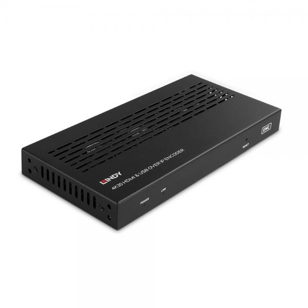 Lindy 38396 moltiplicatore AV Trasmettitore AV Nero (4K30 HDMI & USB over IP - System - Encoder)