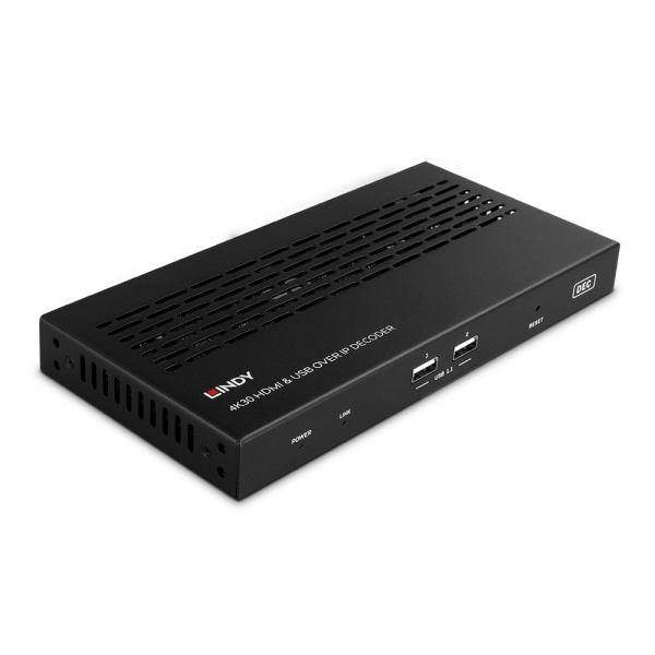 Lindy 38397 moltiplicatore AV Ricevitore AV Nero (4K30 HDMI & USB over IP - System - Decoder)