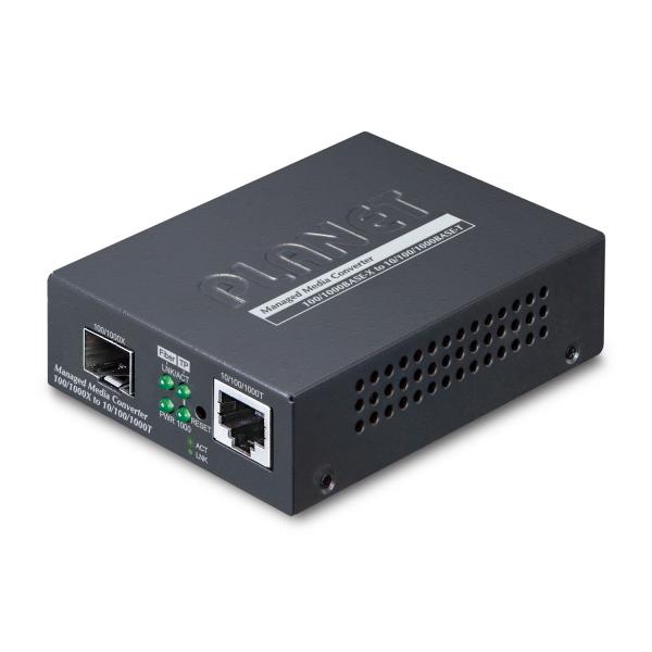 PLANET Web/SNMP Man convertitore multimediale di rete Nero (Web/SNMP Man - 10/100/1000Base-T to MiniGBIC - [SFP] Gigabit Converter - EU - Warranty: 36M)