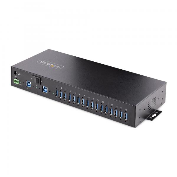 StarTech.com Hub USB 3.0 Alimentato a 16 Porte - Multipresa USB-A Industriale 5Gbps Installabile a Muro/Rack/DIN - Protezione ESD - 120W Condivisi per la Ricarica USB - Switch Doppio Host - Morsetto/