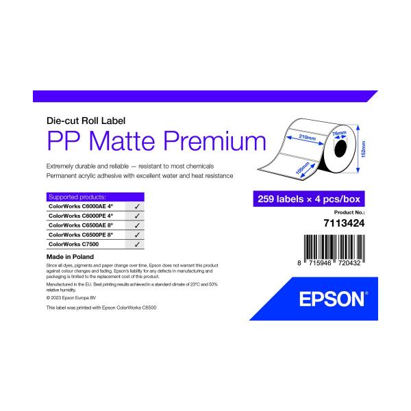 Epson 7113424 etichetta per stampante Bianco Etichetta per stampante autoadesiva (PP MATTE LABEL PREM DIE-CUT - ROLL 105X210MM 259 LABELS)