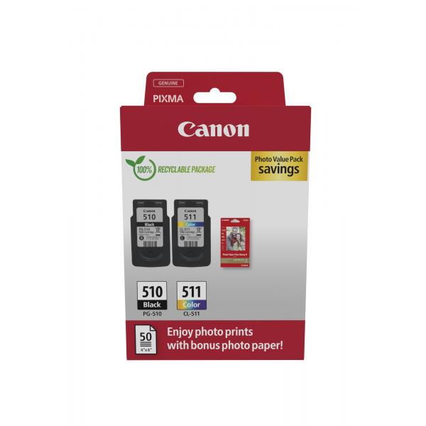 Canon Multipack 2pz cartuccia originale 510+511 [nero+colori] - inclusi 50 fogli carta fotografica 10x15cm (OEM Canon PG-510/CL-511 Original Standard Capacity Multipack)