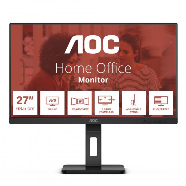 AOC E3 27E3QAF Monitor PC 68,6 cm [27] 1920 x 1080 Pixel Full HD LED Nero (AOC 27E3QAF - Monitor a LED - 27 - 1920 x 1080 Full HD [1080p] @ 75 Hz - IPS - 1000:1 - 4 ms - HDMI, VGA, DisplayPort - alto
