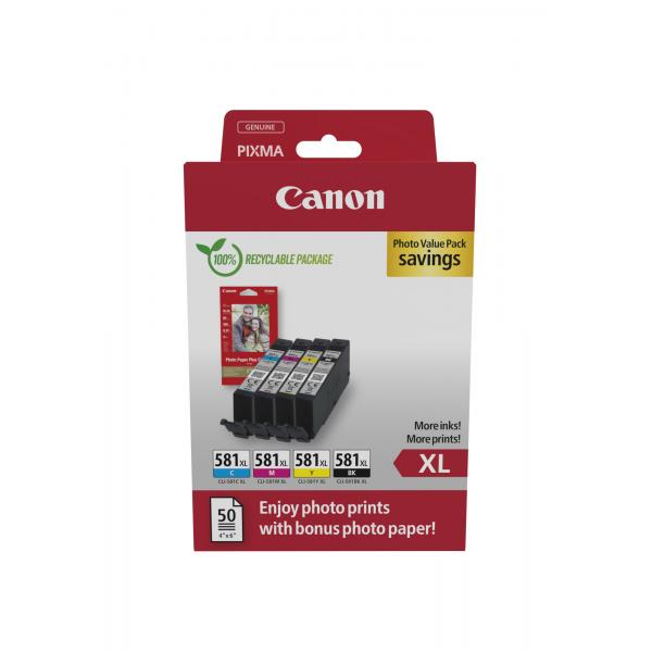 Canon 2052C006 cartuccia d'inchiostro 4 pz Originale Resa elevata [XL] Nero, Ciano, Magenta, Giallo (CANON CLI-581XL BK/C/M/Y PHOTO VALUE)