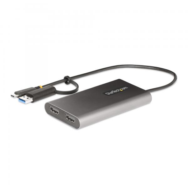 StarTech.com Adattatore da USB-C a HDMI - Convertitore da USB tipo C o A a 2x HDMI per laptop - 4K 60Hz 100W Power Delivery Pass-Through - Adattatore video multimonitor USB type C /Dongle USB - Cavo